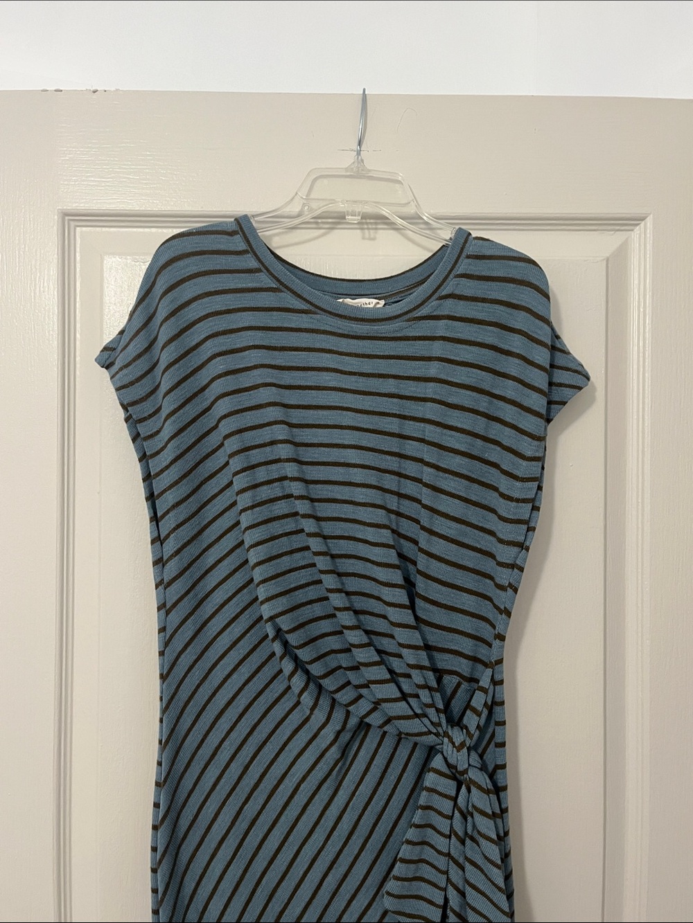 By Together Asymmetrical Dress in Blue and Brown Stripes